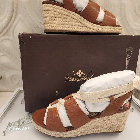 PATRICIA Nash Riva Wedge Sandals Tan Leather. SZ 8, NIB - Picture 2 of 13